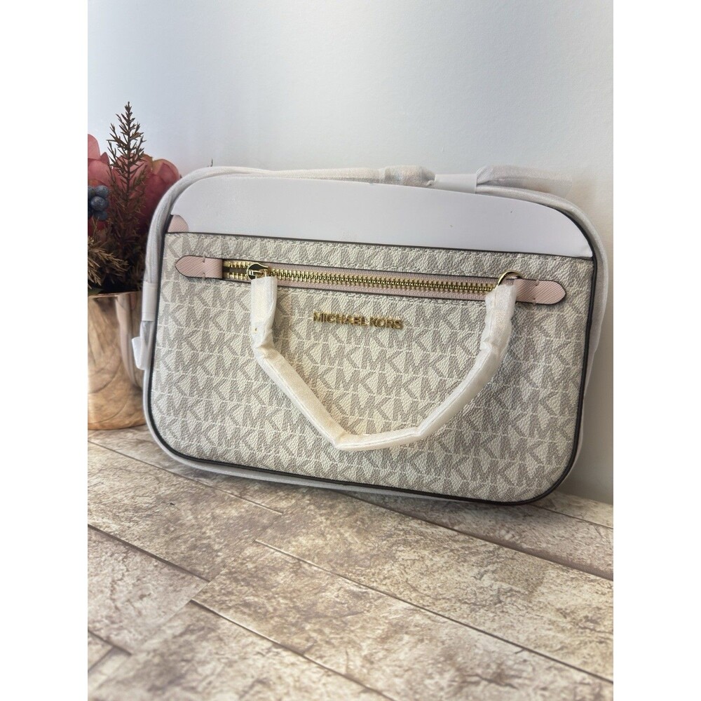 New Michael Kors Jet Large East West Zip Chain Crossbody Bag Vanilla Pink - Picture 3 of 16